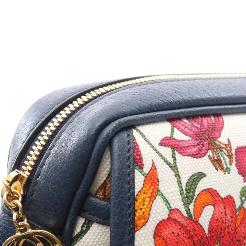 Gucci Shoulder Bag Flora White Navy Multi Floral Print Canvas Leather GG White - Picture 6 of 9